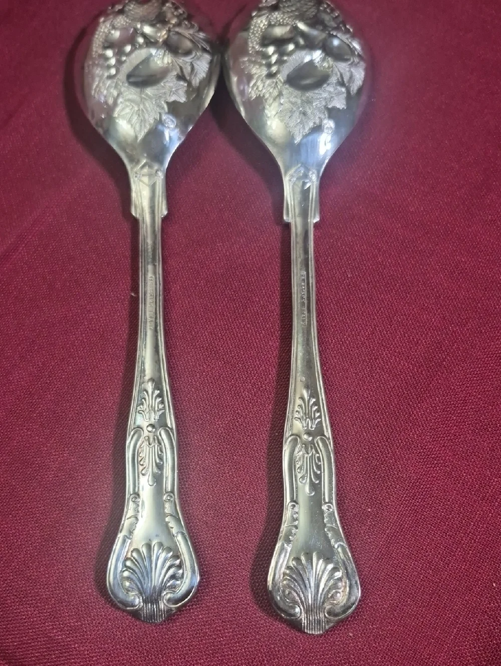 FB Rogers Italy Vintage Silver Plate Berry Style Serving Spoon and Fork Set